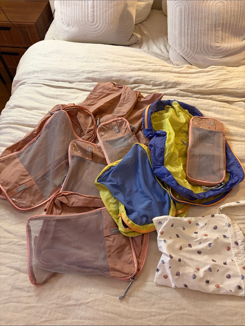 Packing Cube Set in Blush Pink, Blue & Yellow